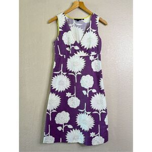 Boden Purple White Flower Print A-Line Dress Size 8 Sleeveless Cotton Cottage